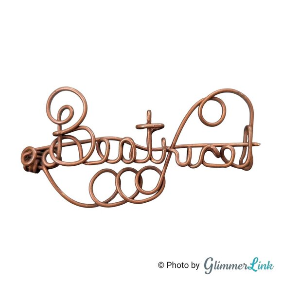 Vintage Copper Wire Name Brooch – "Beatrice" Script Pin - Picture 1 of 6